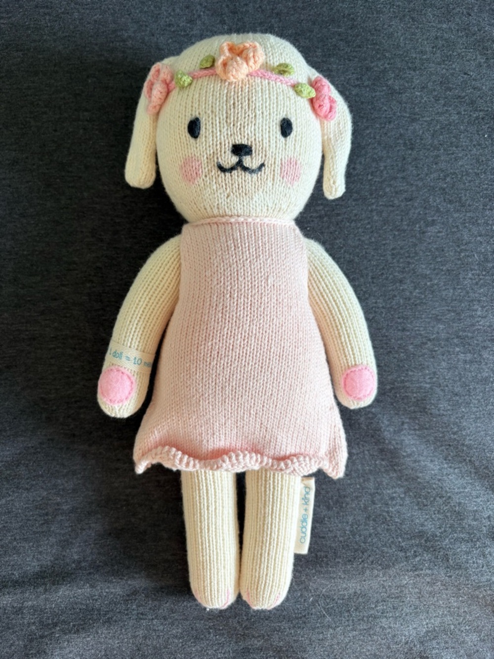 Cuddle + Kind Charlotte the Dog Hand-Knit Plush Boho Heirloom Toy 13”